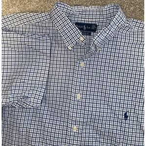 Ralph Lauren 2XB Blue Plaid Classic Oxford Shirt Mens Short Sleeve Blue Pony